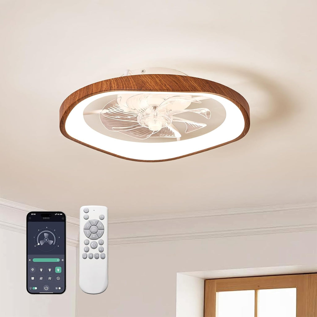 19.7' Modern Ceiling Fans with Lights and Remote, Dimmable Low Profile Ceiling Fan, Farmhouse Smart Bladeless Fandelier Flush Mount Ceiling Fan for Bedroom Dining Room