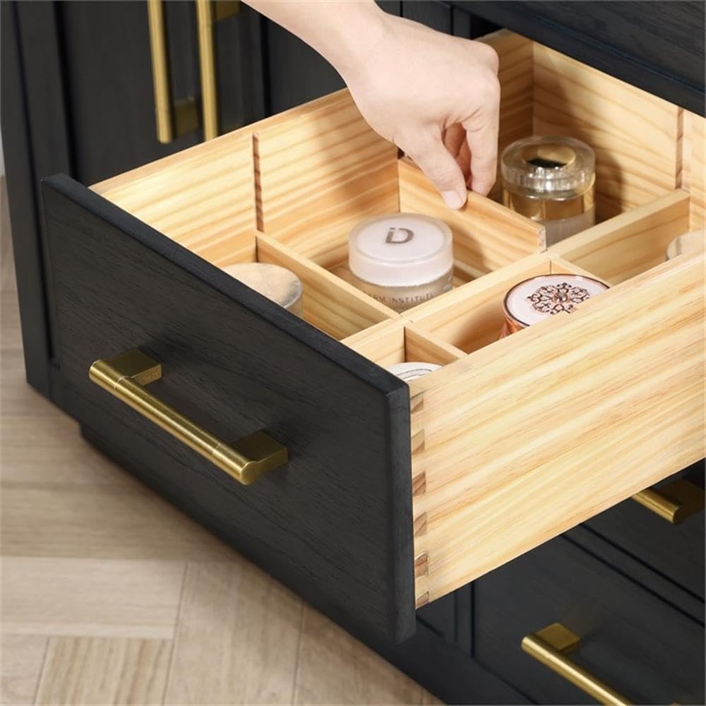 Pemberly Row 60' Double Bathroom Vanity, Matte Black Wood, White Quartz Countertop with 3' Backsplash, 2 Undermount Sinks, Shaker Style, Ample Storage, Brushed Gold Hardware for Master or Guest