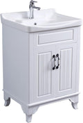 Renovators Supply Manufacturing Adeline White Wooden Cabinet Vanity Sink 24.25' W Large Free Standing Bathroom Sink Combo with Cabinet, Basin Sink, Overflow, Drain, Backsplash and Hardware