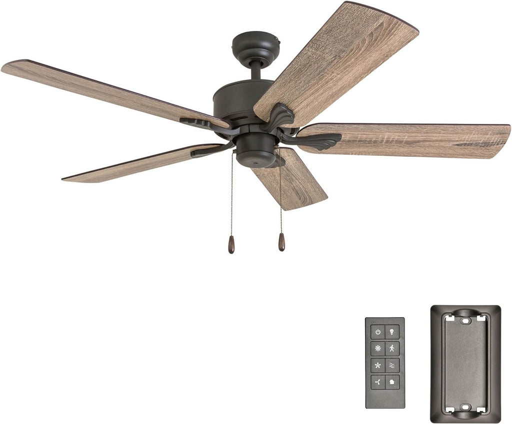 Prominence Home Glencrest, 52 Inch Farmhouse Ceiling Fan with No Light, Remote Control, Three Mounting Options, 5 Dual Finish Blades, Reversible Motor - 50682-01 (Bronze)