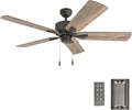 Prominence Home Glencrest, 52 Inch Farmhouse Ceiling Fan with No Light, Remote Control, Three Mounting Options, 5 Dual Finish Blades, Reversible Motor - 50682-01 (Bronze)