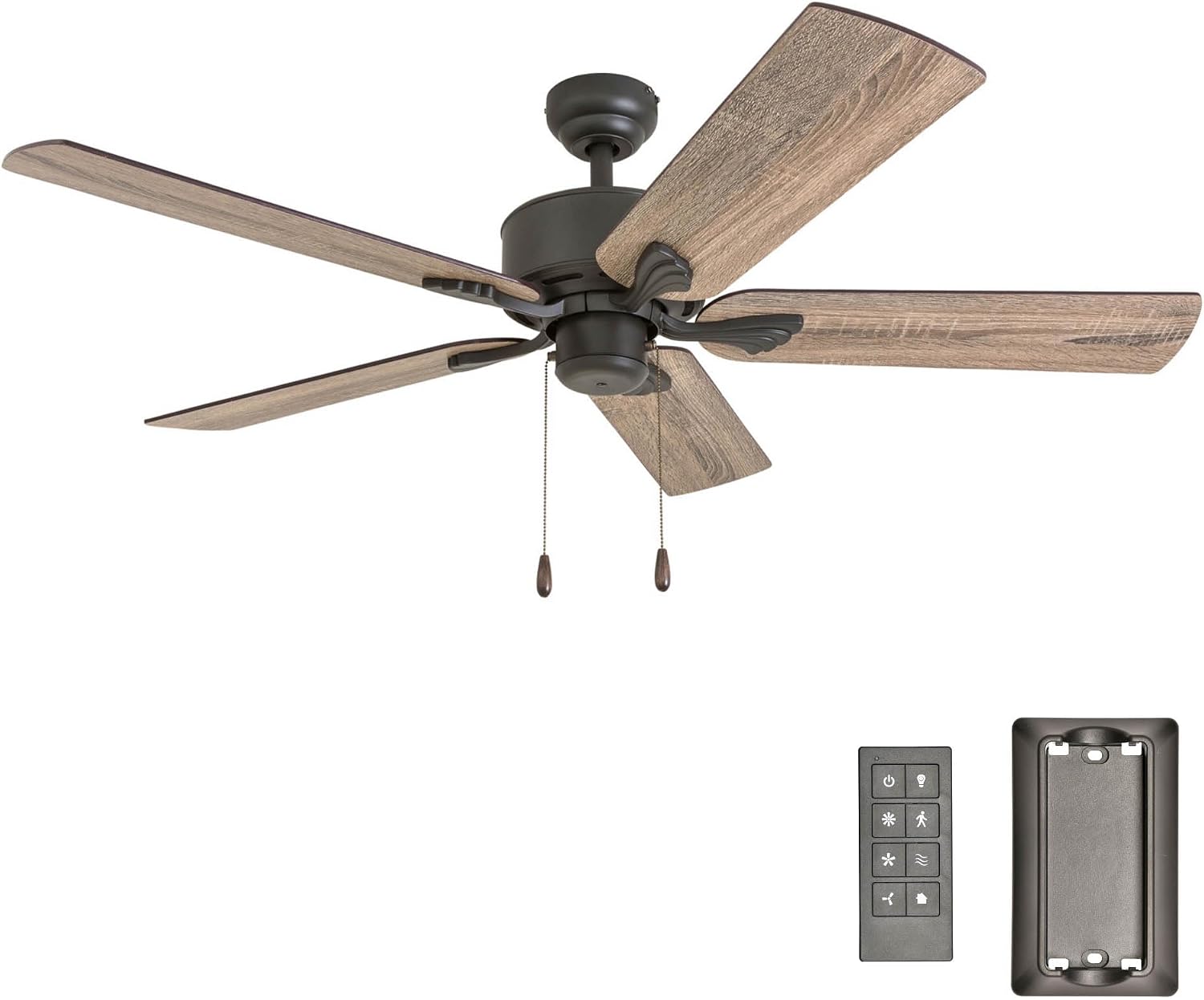 Prominence Home Glencrest, 52 Inch Farmhouse Ceiling Fan with No Light, Remote Control, Three Mounting Options, 5 Dual Finish Blades, Reversible Motor - 50682-01 (Bronze)