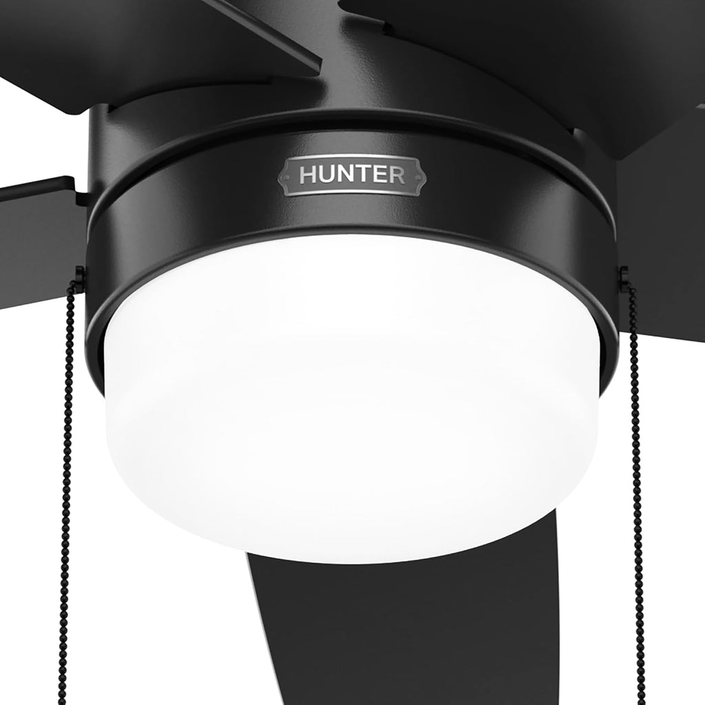 Hunter Fan 52 Inch Matte Black Indoor Ceiling Fan with Light and Pull Chain for Bedroom, Kitchen, Living Room (Renewed)