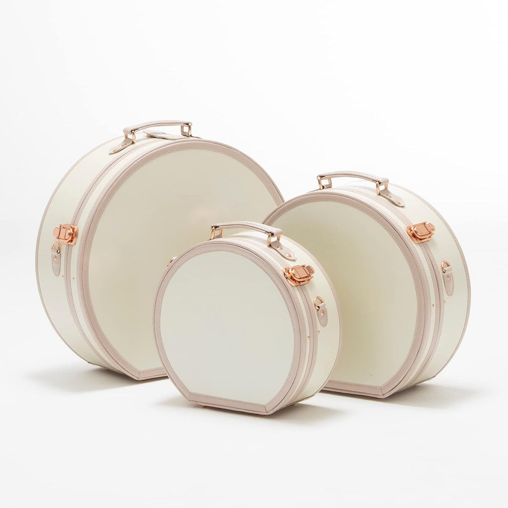 COTRUNKAGE Small Floral Round Hat Box Vintage Luggage Cosmetic Case (D.12, Cream White)