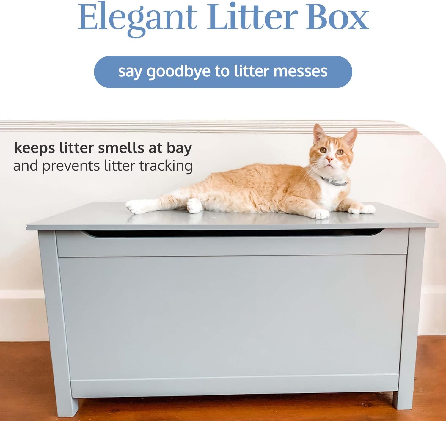 Parker Designer Catbox Cat Litter Box Enclosure, Hidden, Dog-Proof Pet Furniture with Cover, Elegant, Covered, Odor Contained for Large Cats, Litter Box Furniture with Lid, Cat Litter Boxes, Gray