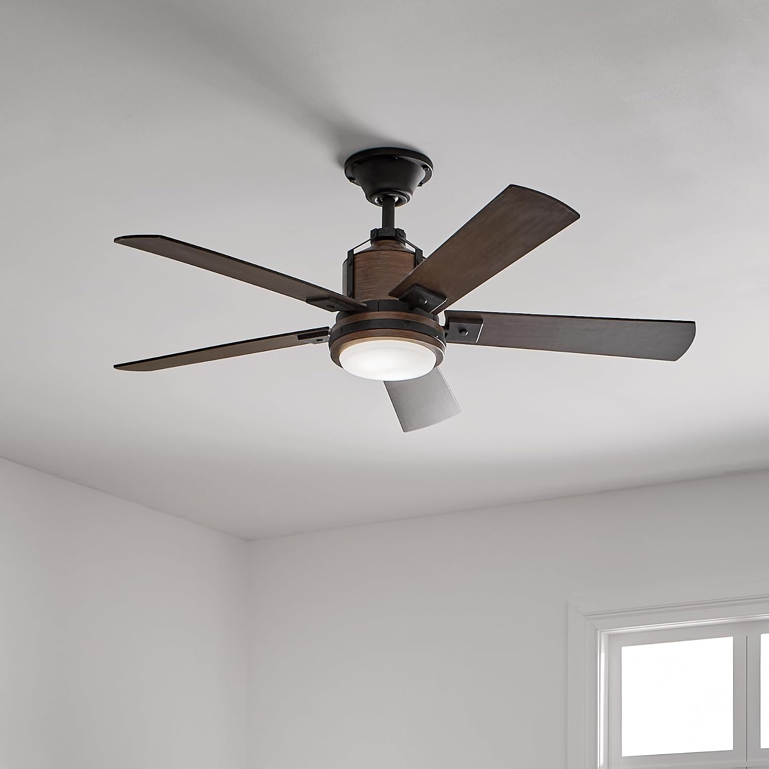 Kichler Colerne 52'Ceiling Fan with LED Light in Black, 5-Blade Vintage Industrial IndoorFan, 3000k, (52'W x 17' H), 300052DBK
