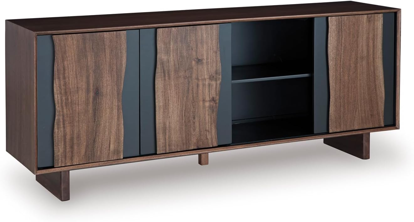 Signature Design by Ashley Welby Accent Cabinet, 71' Live Edge Storage Cabinet, Crafted with Acacia Wood, Acacia Veneer and Engineered Wood, Modern TV Stand Console, Brown/Charcoal