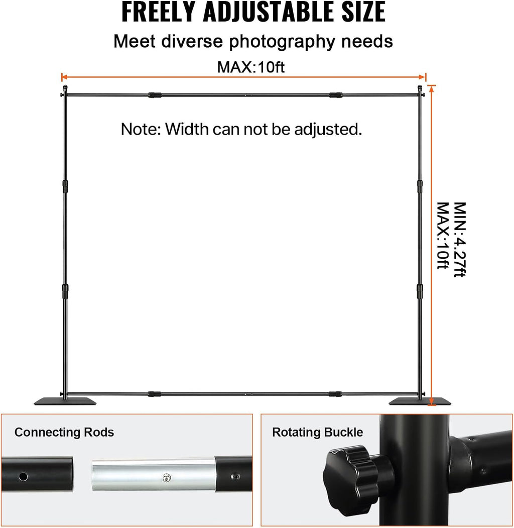 Happybuy 10ft x 10ft Pipe and Drape Kit, Heavy Duty Backdrop Stand with Carbon Steel Base, Adjustable Support with 6 Clamps and Carry Bag for Weddings, Parties, Events, Photography, Exhibition