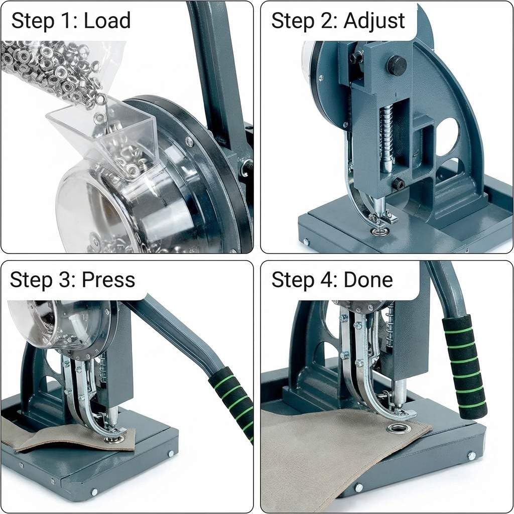 QWORK Semi-Automatic Grommet Machine, Heavy Duty Hand Press Eyelet Grommet Machine, Puncher Eyelet Feeding Tool, with 5000PCS 3/8'(10MM) Grommet for Banner, Awning, Poster