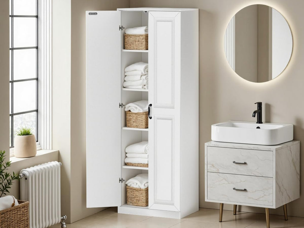 Storage Cabinet/Pantry cabinets, Soft White Finish, 71' Tall Wood Cupboard with 2 Door and 3 Adjustable Shelves for Kitchen, Dining Room, Living Room, Bathroom (Style 1) | Wood Cupboard