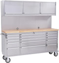72-inch Rolling Tool Chest, 15 Drawers Garage Workbench Storage Tool Cabinet with Lock Key, Heavy Duty Rolling Cabinet with Solid Rubber Wood Top, Load Mobile Workstation for Warehouse, Repair Shop