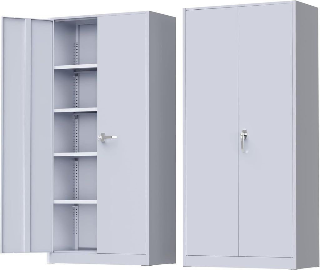 Greenvelly Metal Storage Cabinet with Doors and Shelves, 72' Inch Locking Metal Cabinet,Garage Storage Cabinet for Garage Office School Warehouse (Dark Gray)