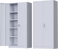 Greenvelly Metal Storage Cabinet with Doors and Shelves, 72' Inch Locking Metal Cabinet,Garage Storage Cabinet for Garage Office School Warehouse (Dark Gray)