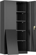 SUNCROWN Metal Storage Cabinets with Lock, Tool Cabinet, 72' Locking Steel Storage, Tall Locker Organizer Garage Cabinets with 2 Doors and 4 Shelves for Home,Garage,Office,School, Garage, Black