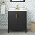 Pemberly Row 30' Matte Black Bathroom Vanity, Freestanding with Engineered Marble Countertop and Backsplash, Single Rectangular Sink, Soft-Close Doors and Drawer, Modern Design, MDF Construction