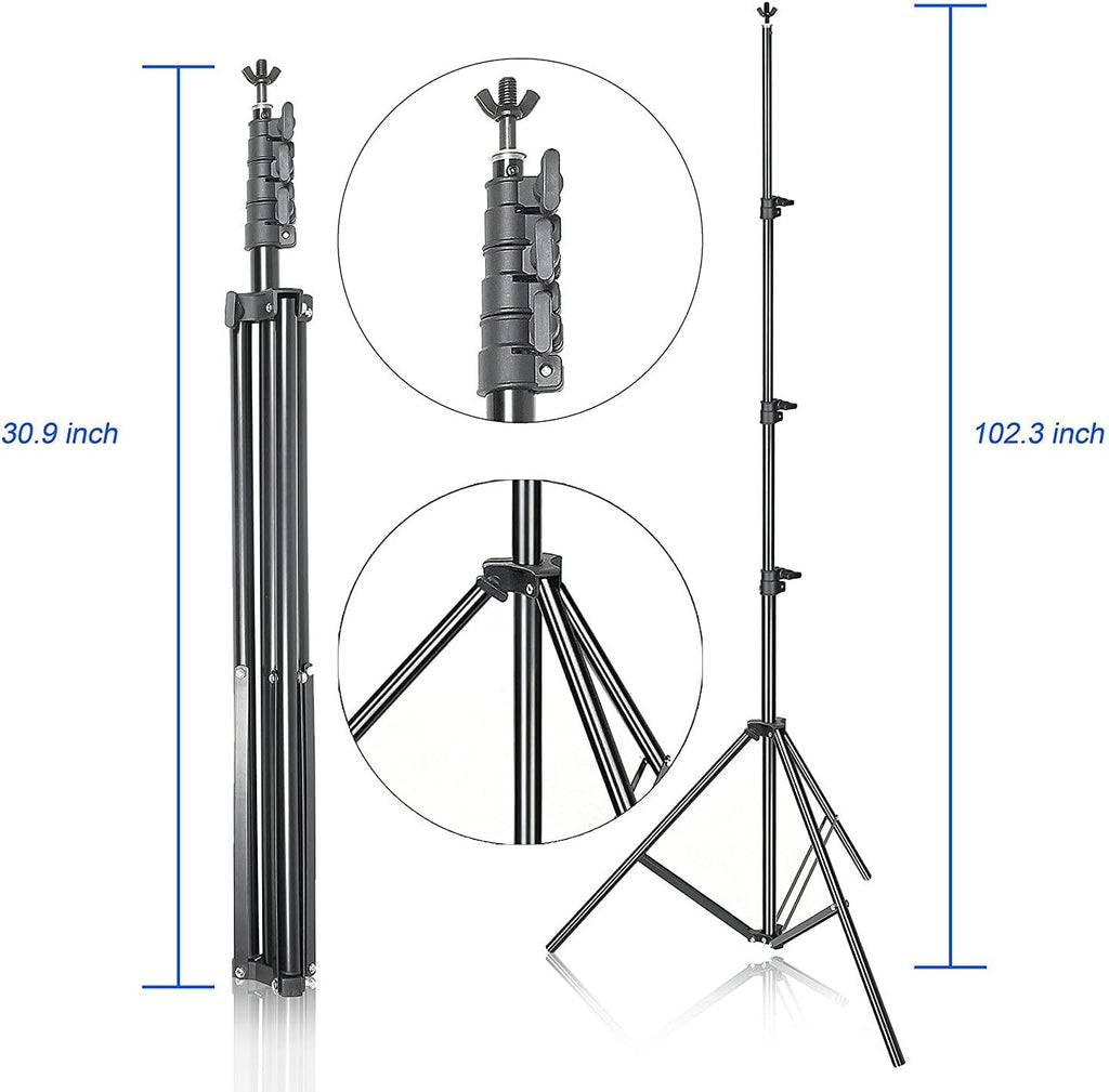 Photo Video Studio 10 x 8.5ft Stand with Muslin Backdrop (Green /White /Black) & 85W 5500K Led Bulb & Umbrella Lighting Kit Photography Background Support System Kit,Clamp, Carry Bag
