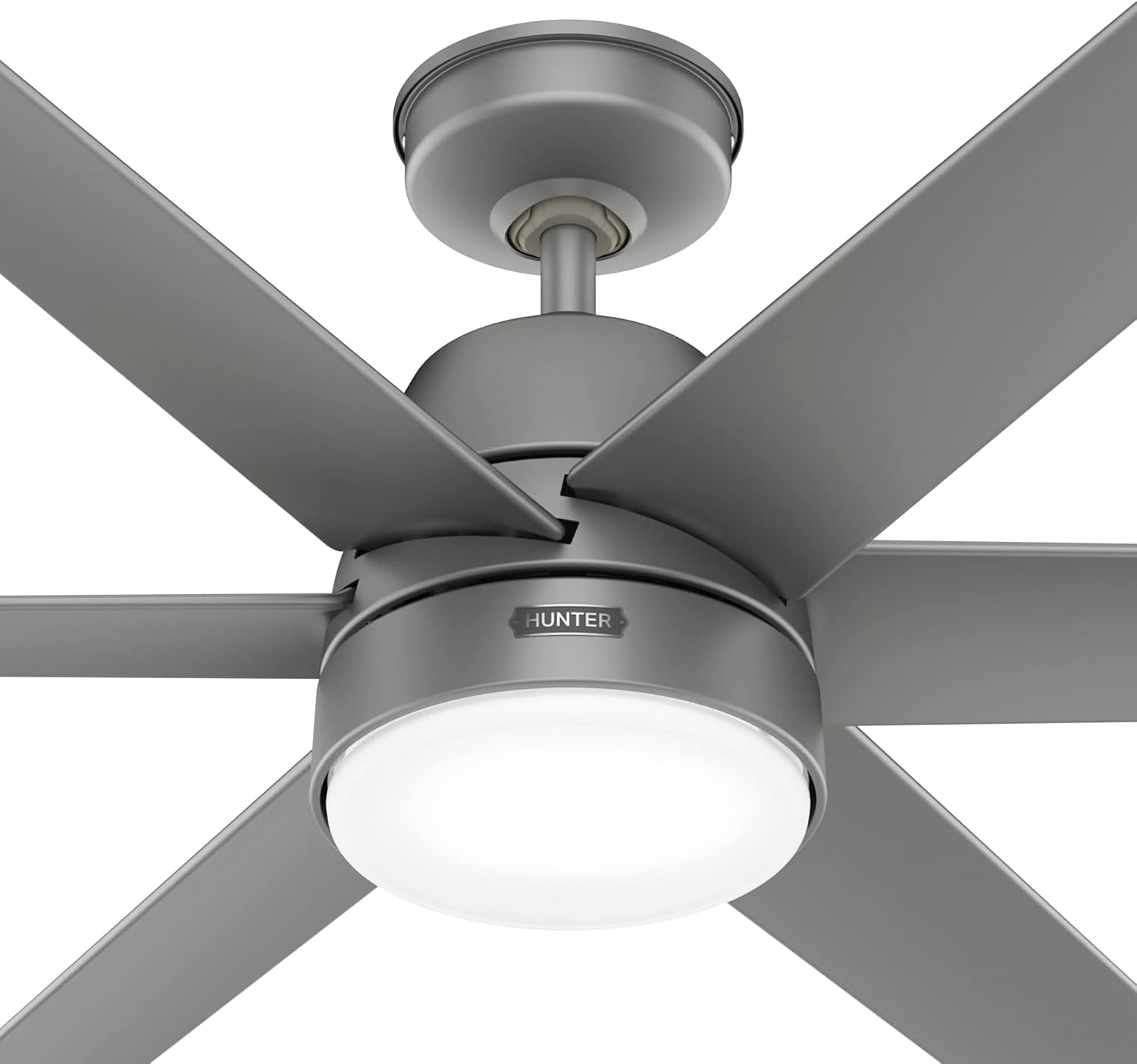 Hunter 60 inch Outdoor or Indoor Ceiling Fan with LED Light - Ceiling Fan with Wall Control, For Patio, Garage, or Porch, Quiet, Standard Mount, 6 Blades - Skysail 51876, Matte Silver