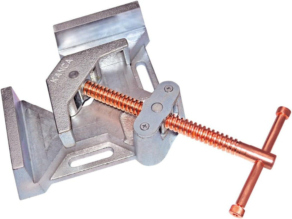 KANCA - AWC-90 Right Angle Clamp with Copper Plated Spindle, Spatter Resistant 2-Axis 90 Degree Welding Angle Clamp, Heavy Duty Cast Iron, 4 Inch Maximum Clamping Capacity