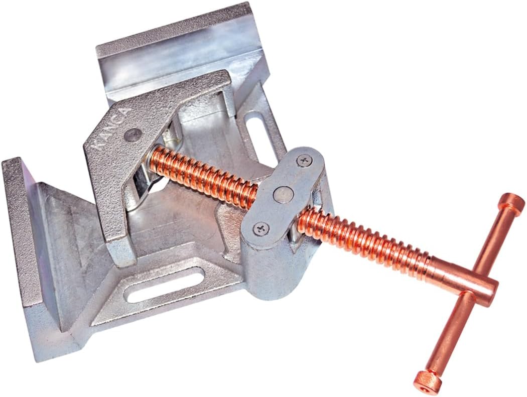 KANCA - AWC-90 Right Angle Clamp with Copper Plated Spindle, Spatter Resistant 2-Axis 90 Degree Welding Angle Clamp, Heavy Duty Cast Iron, 4 Inch Maximum Clamping Capacity