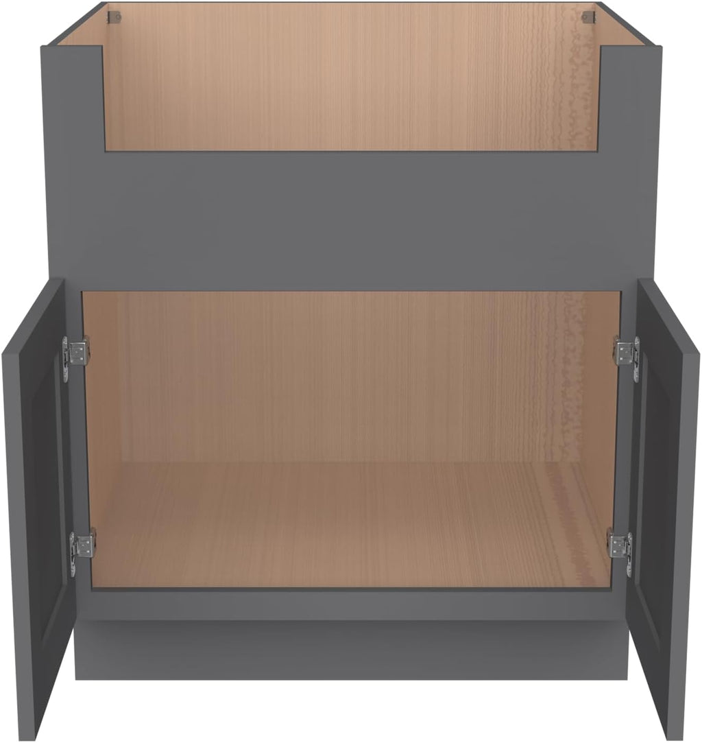 33 Inch RTA Kitchen Sink Base Cabinet - Solid Wood Shaker Style Farmhouse Cabinet with Soft Close Doors, Fits 24-30 Inch Undermount Sinks, Ready to Assemble (Pebble Gray)