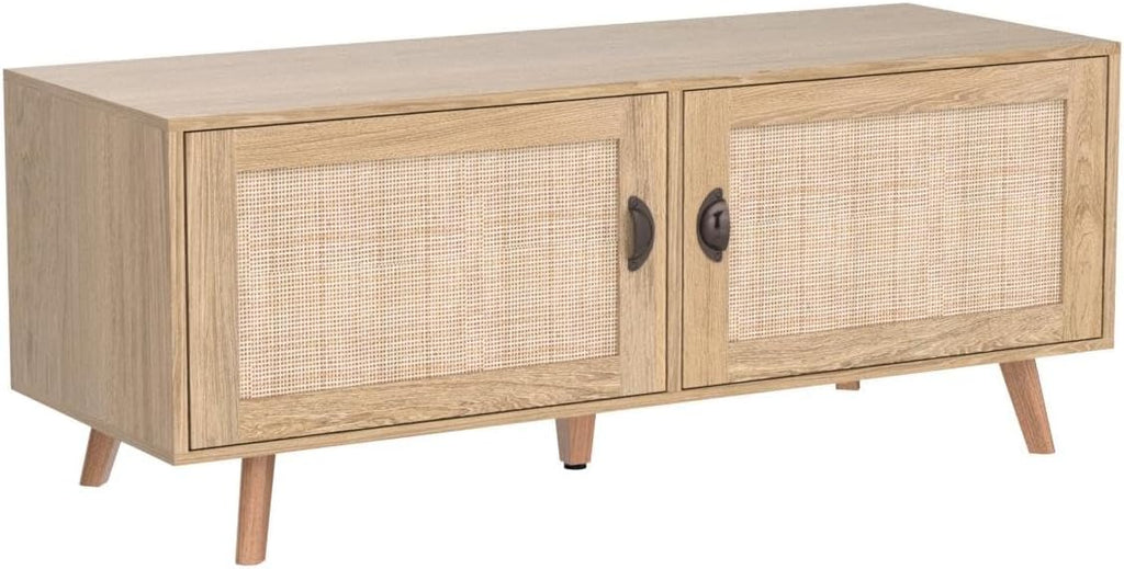 PHI VILLA Rattan Cabinet - TV Stand/Storage Cabinet with Doors, Console Table