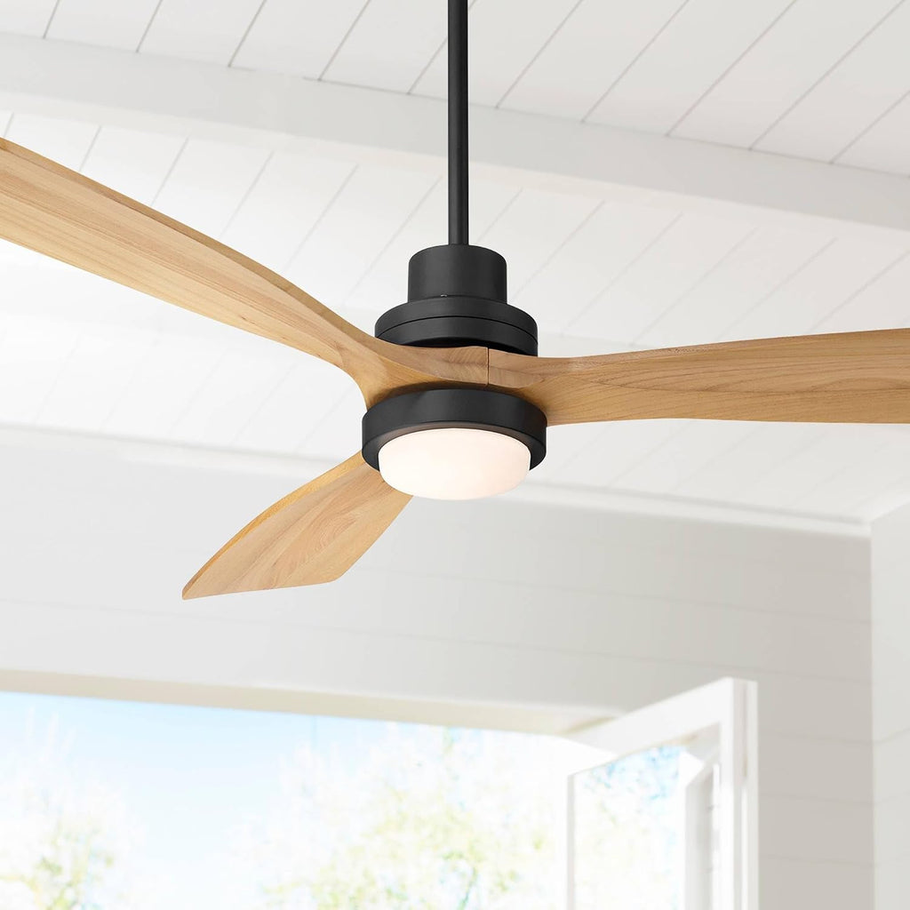 Casa Vieja 52' Delta Modern Country Indoor Cottage Core Outdoor Ceiling Fan 3 Blade CCT LED Light Remote Control Matte Black Finish Wood Blades Bedroom Patio Living Room DC Motor Decorative Dimmable