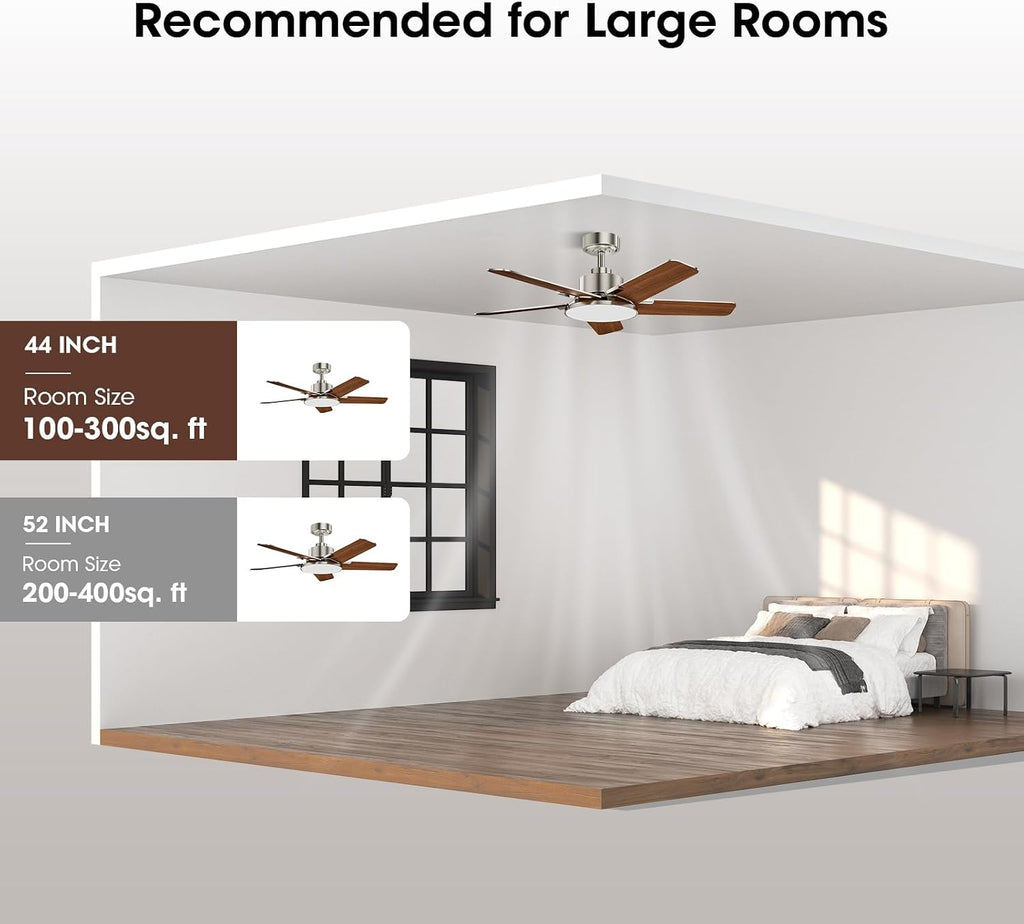 Fanbliss 44 Inch Ceiling Fans with Lights, Modern Nickel Ceiling Fan with Dimmable LED, 6 Speeds, Timer, Quiet Reversible DC Motor, Remote Control Ceiling Fan for Bedroom, Living Room and Kitchen