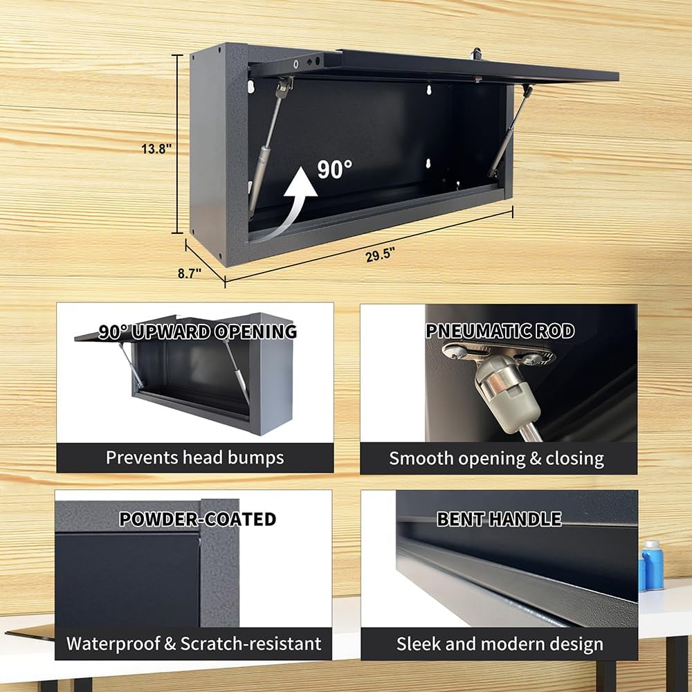 JZD Metal Garage Workbench with Storage and Cabinets for Workshop Utility Room, Included One Tool Cart, Wall Mounting Not Necessary