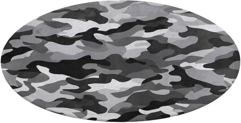 Black Grey White Camo Coral Velvet Round Floor Mat Non-Slip Bath Rug Floor Covering for Bathroom Vanity Guest Suite & Vacation Home