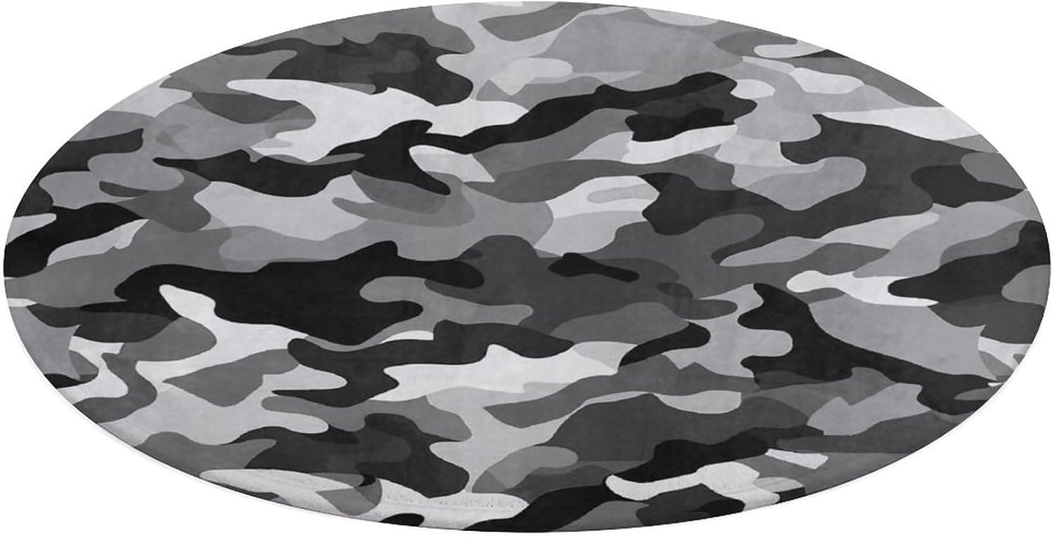 Black Grey White Camo Coral Velvet Round Floor Mat Non-Slip Bath Rug Floor Covering for Bathroom Vanity Guest Suite & Vacation Home