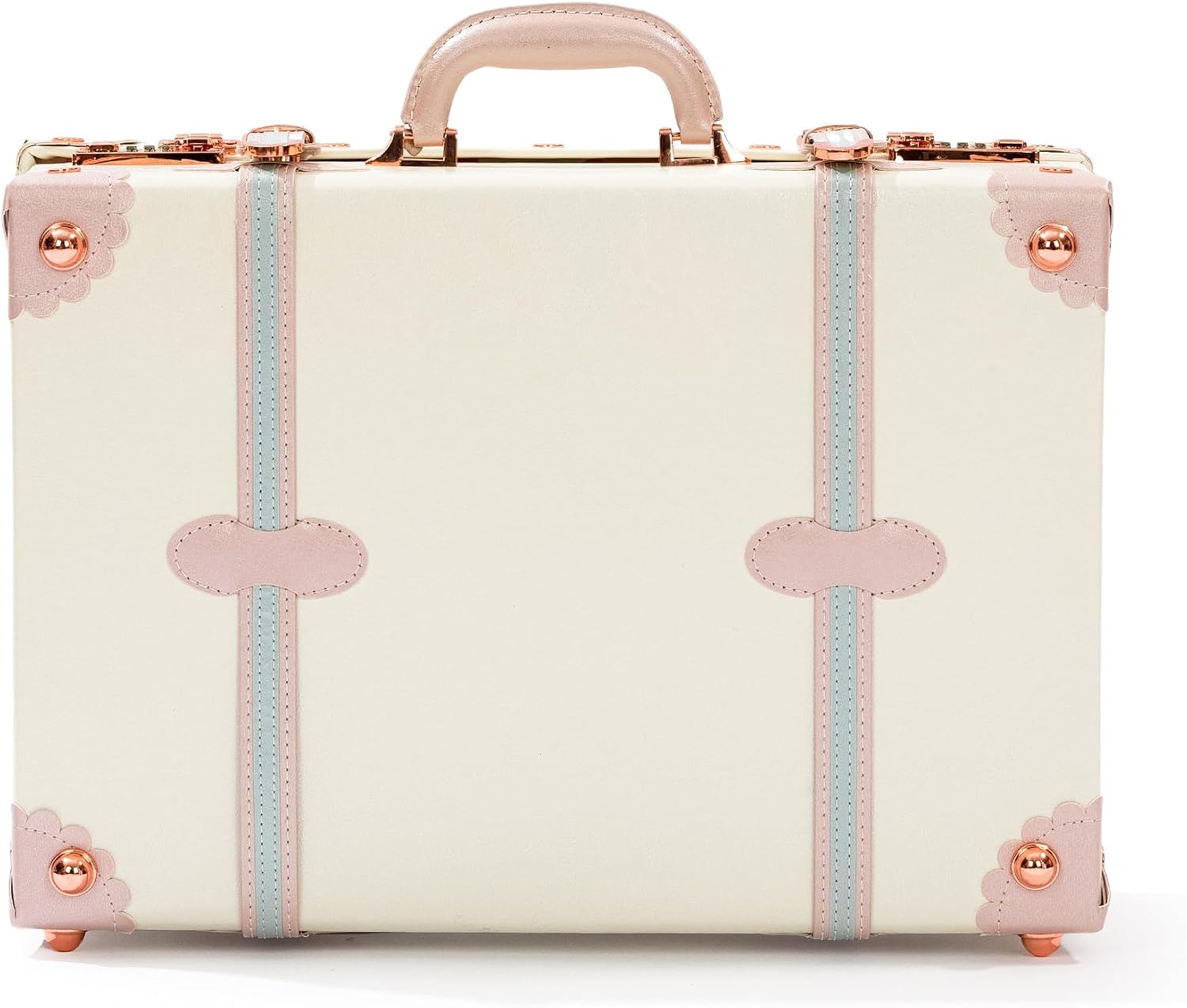 COTRUNKAGE Large 20' Carry On Suitcase Cute Pu Overnight Vintage Trunk Luggage Bag for Women with Combination Locks, Cream White