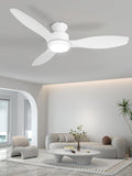 48 inch Ceiling Fan with Light and Remote, White Flush Mount Ceiling Fan with 3 Blades,3 Color Dimmable Lights, 6 Speeds, Queit DC Motor, for Bedroom/Outdoor/Patios, White
