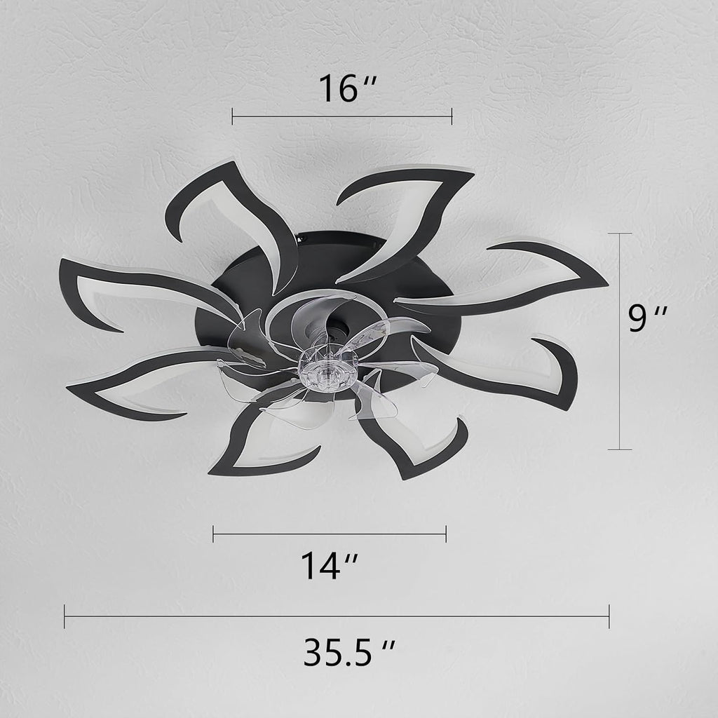 Modern Ceiling Fan with Lights, Black Flush Mount Ceiling Fan with Remote & APP Control, Dimmable LED Fan Light, 6 Speeds Low Profile Ceiling Fan for Bedroom Living Room