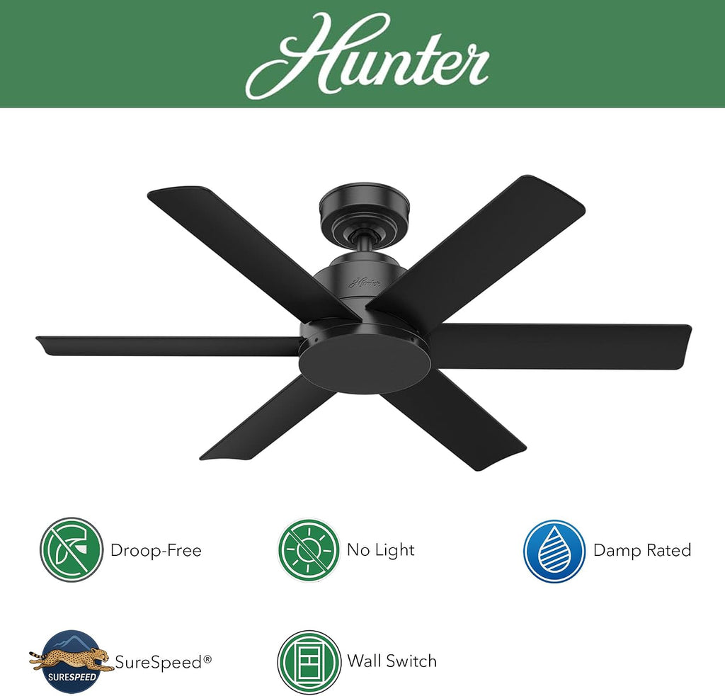 Hunter Fan 44 inch Contemporary Matte Black Indoor/Outdoor Ceiling Fan with 6 Blades (Renewed)