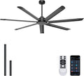 Ohniyou 72'' Ceiling Fan No Light, Black Industrial Ceiling Fan with Remote/APP, Aluminum Blades, 8000 CFM DC Motor for Outdoor Patios, Shop, Garage, Warehouse