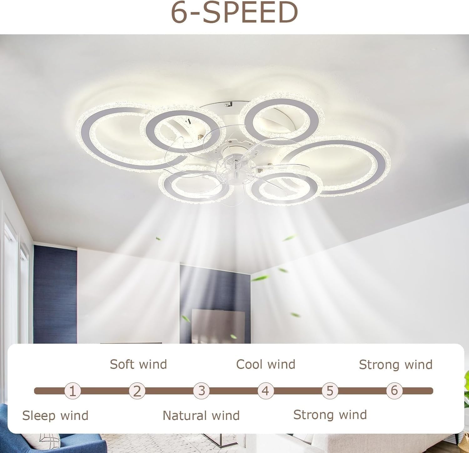 76CM Smart Ceiling Light with Fan DC Motor 6 Gear Reversible Bedroom Ceiling Fan with Lighting LED Dimmable Quiet Modern Living Room Lamp with Fan (Color : White)