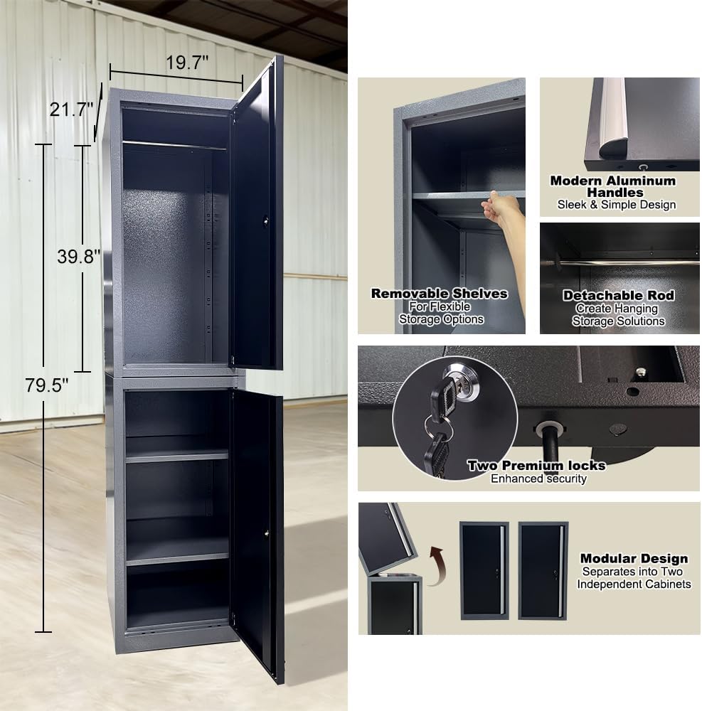 JZD Metal Garage Workbench with Storage and Cabinets for Workshop Utility Room, Included One Tool Cart, Wall Mounting Not Necessary