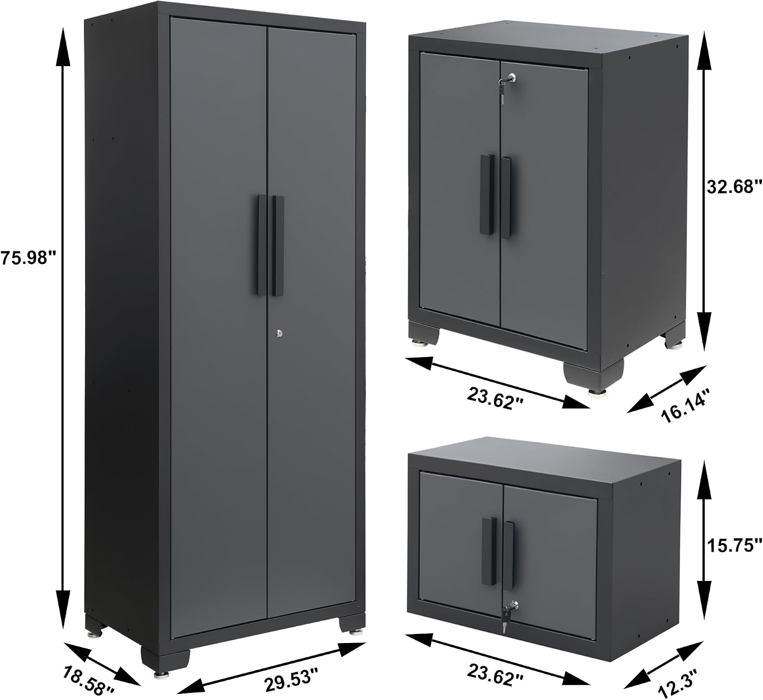 Torin 12 Piece Garage Storage Cabinet Set: Workshop Tool Organizer Chest with Lockers, Shelves and Wood Workbench, Black/Grey