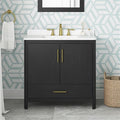 Pemberly Row 36' Bathroom Vanity, Matte Black Finish, Engineered Marble Countertop, Undermount Sink, Soft-Close Storage, Modern Freestanding MDF Design for Small Bathrooms or Guest En-Suites