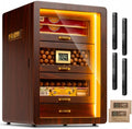 Desktop Cigar Humidor Cabinet Triple-Sided Light with Digital Hygrometer, Humidifier and Humidity Packs. 4 Cedar Wood Drawers, Cigar Humidor Box can Hold 200 Cigars. Present for Men