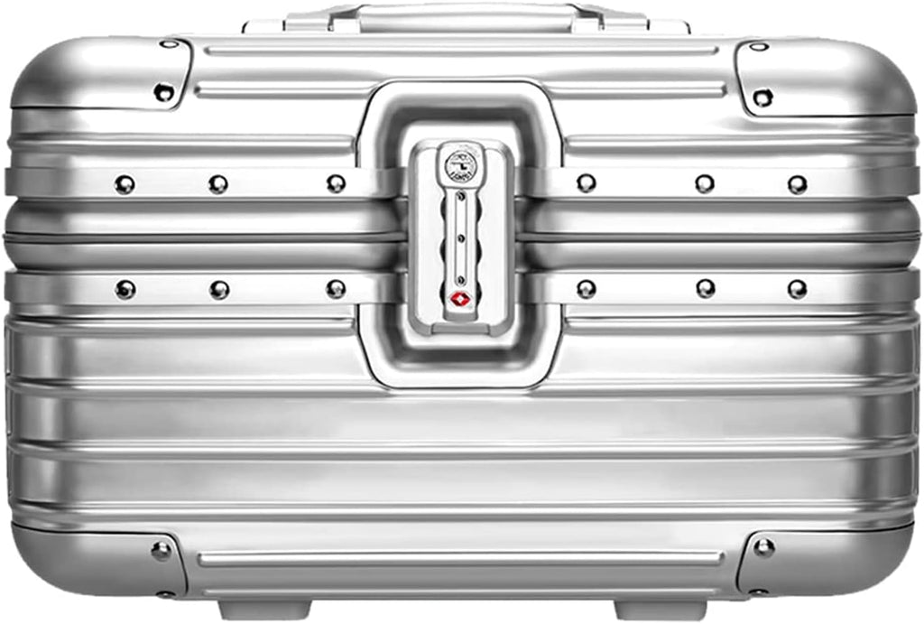 YUEMAI Hard Shell Cosmetic Case, Mini Aluminium Alloy Carrying Makeup Case Suitcase, Small Travel Hand Luggage With Elastic Band, For Make-Up Artist, Silver