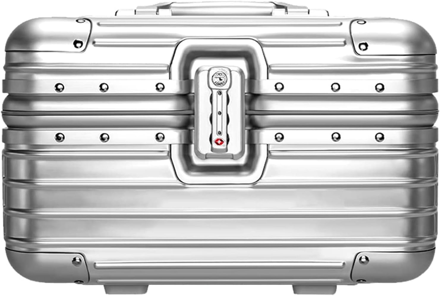 YUEMAI Hard Shell Cosmetic Case, Mini Aluminium Alloy Carrying Makeup Case Suitcase, Small Travel Hand Luggage With Elastic Band, For Make-Up Artist, Silver
