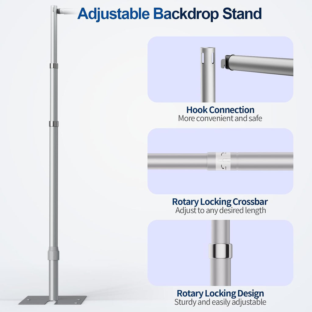 10x10Ft Pipe and Drape Backdrop Stand with 8 Packs Spring Clamps for Photography, Wedding, Photoshoot