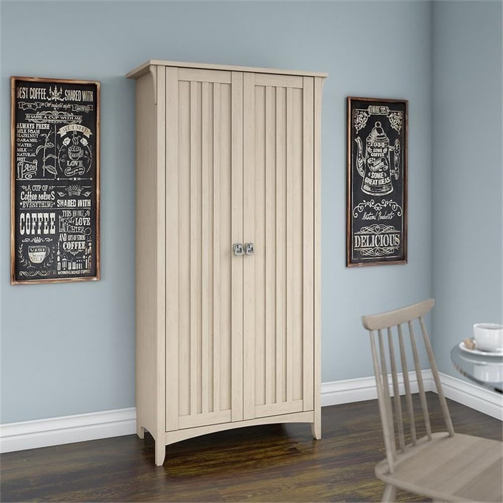 Bush Home Salinas Kitchen Pantry Cabinet with Doors in Antique White