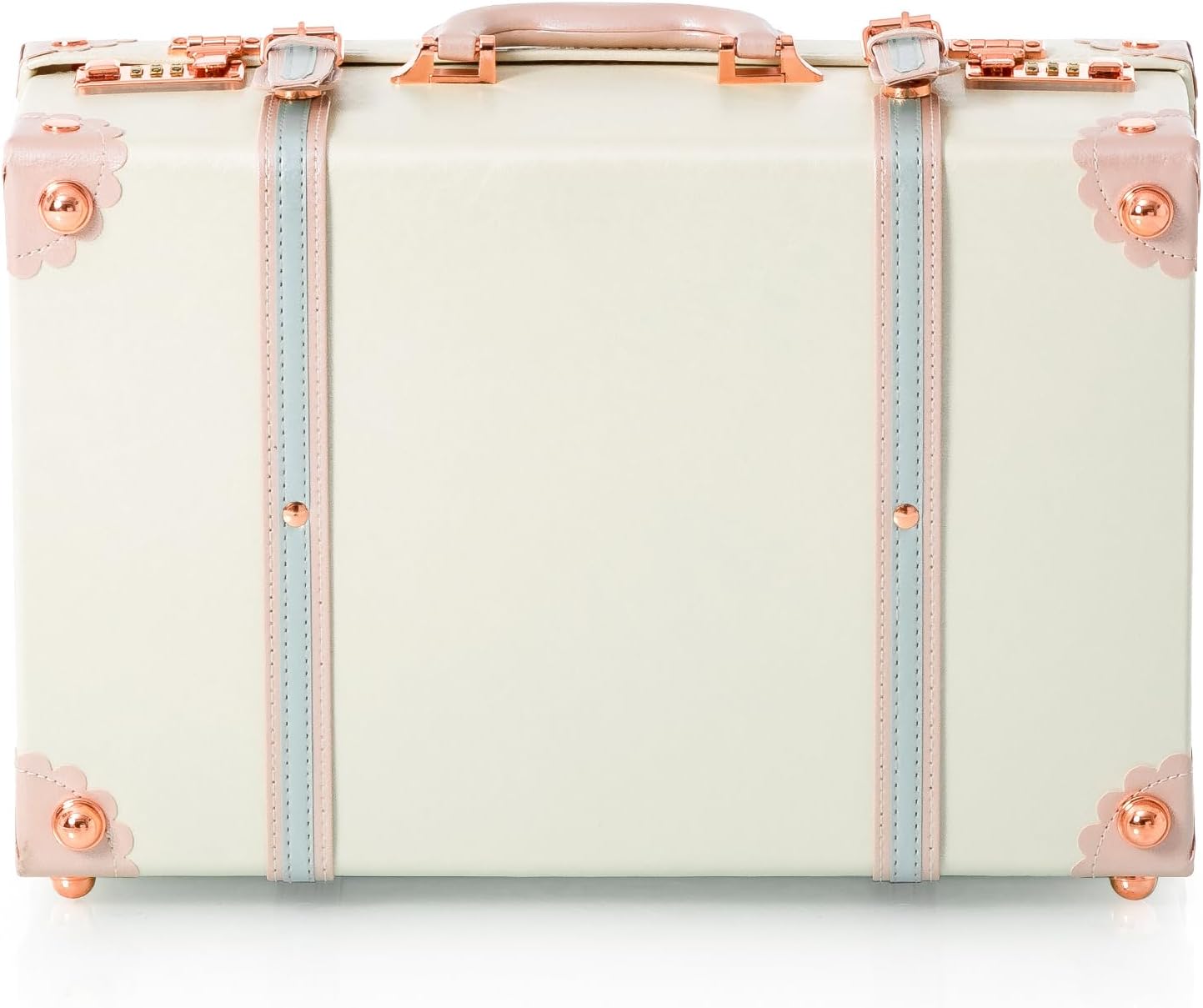 COTRUNKAGE 18' Carry On Suitcase Cute Pu Overnight Vintage Trunk Luggage Bag for Women with Combination Locks, Cream White