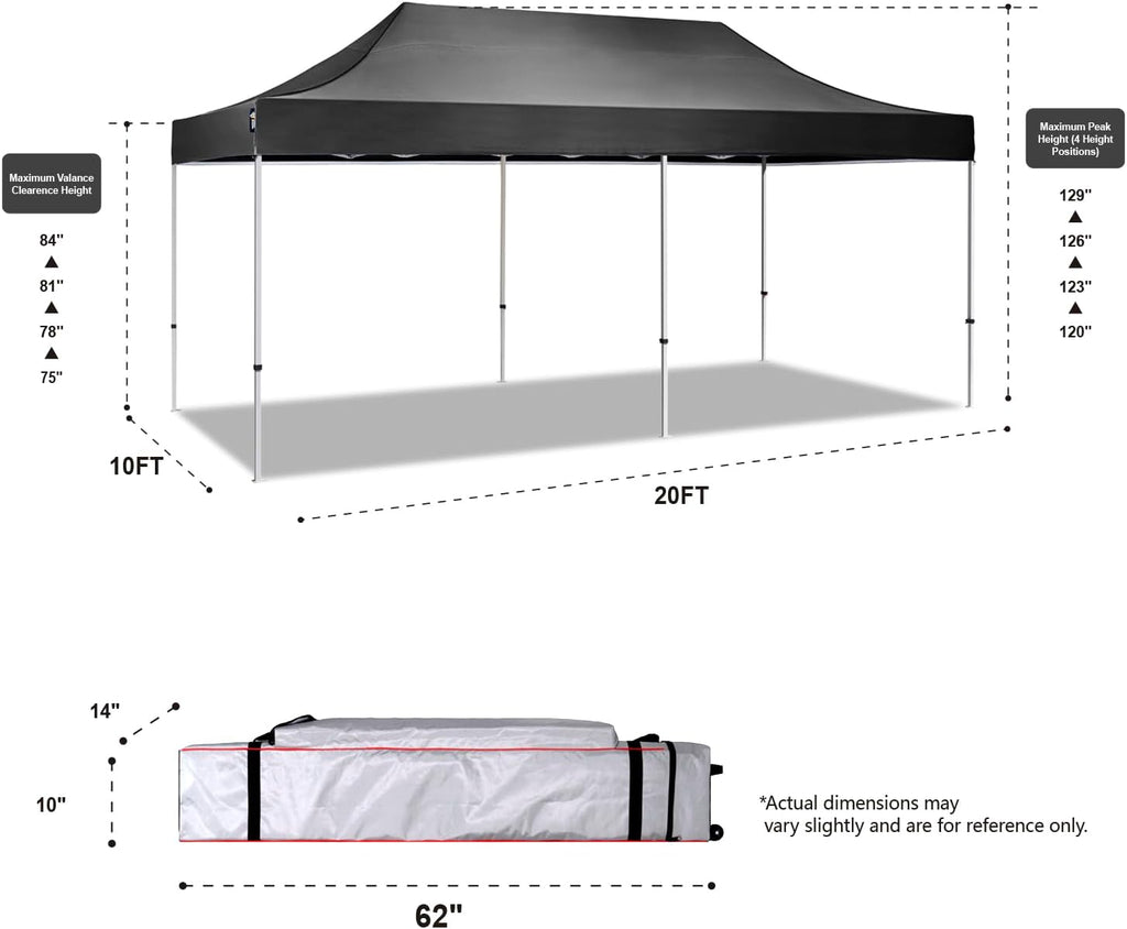 AMERICAN PHOENIX Canopy Tent 10x20 Pop Up Portable Instant Commercial Heavy Duty Outdoor Market Shelter Event Tent (Black w/Roller Bag)