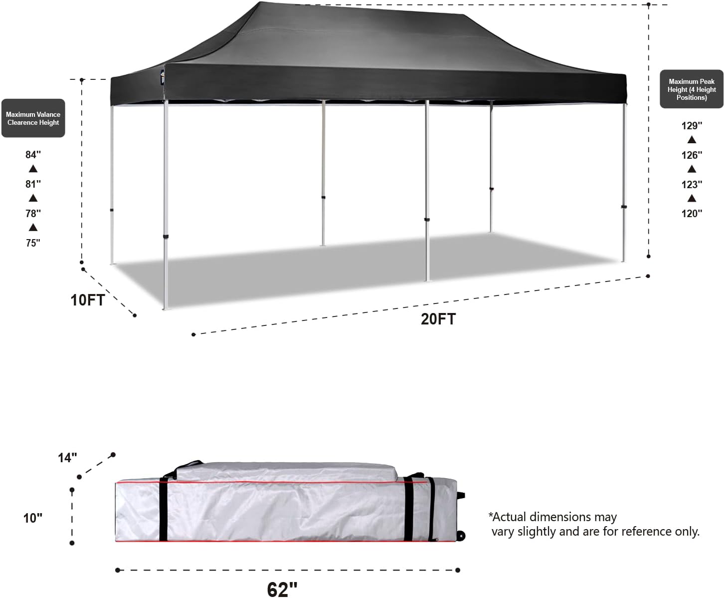 AMERICAN PHOENIX Canopy Tent 10x20 Pop Up Portable Instant Commercial Heavy Duty Outdoor Market Shelter Event Tent (Black w/Roller Bag)