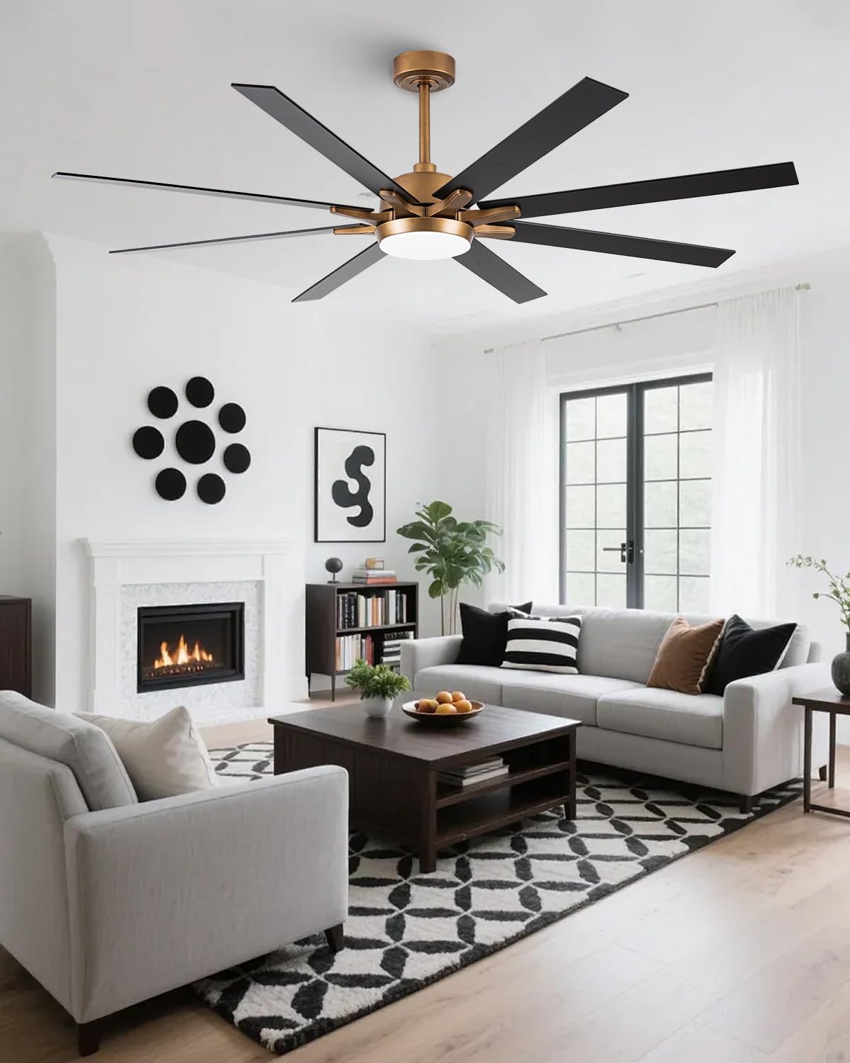 Parrot Uncle Ceiling Fans with Lights 65 Inch Large Ceiling Fan with LED Light and Remote Control Outdoor Ceiling Fans for Patios, Antique Gold, 1 Piece