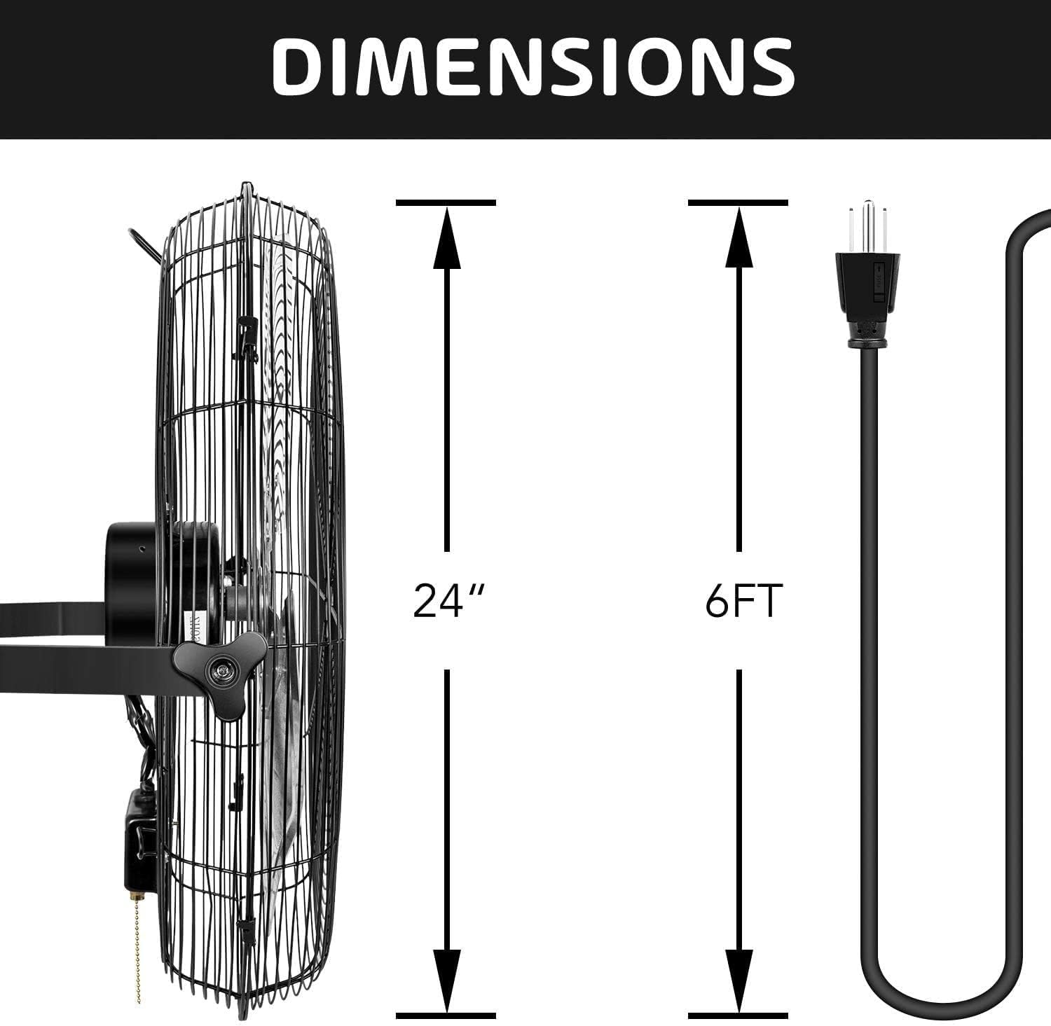 Simple Deluxe 24 Inch Industrial Wall Mount Fan, 3 Speed Commercial Ventilation Metal Fan for Warehouse, Greenhouse, Workshop, Patio, Factory and Basement - High Velocity, black
