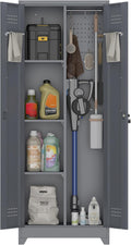 IRONFFICE Metal Lockable Storage Cabinet,Tall Garage Storage Cabinets with 2 Doors,Locking Cabinets for Office,Home,Utility Room,Grey